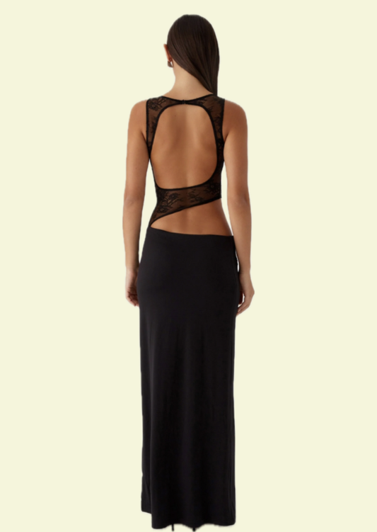 Noir Lace Cut-Out Maxi Dress