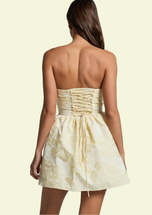 Buttercream Jacquard Bandeau Mini Dress - Pineloue