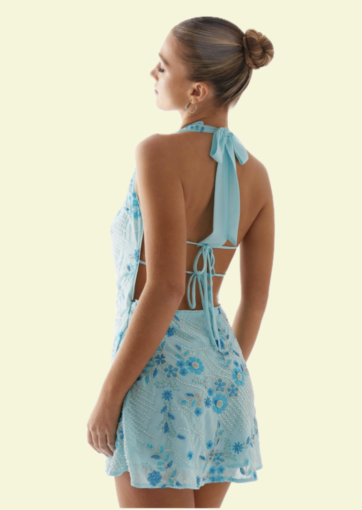 Blue Sequin Halter Mini Dress - Pineloue