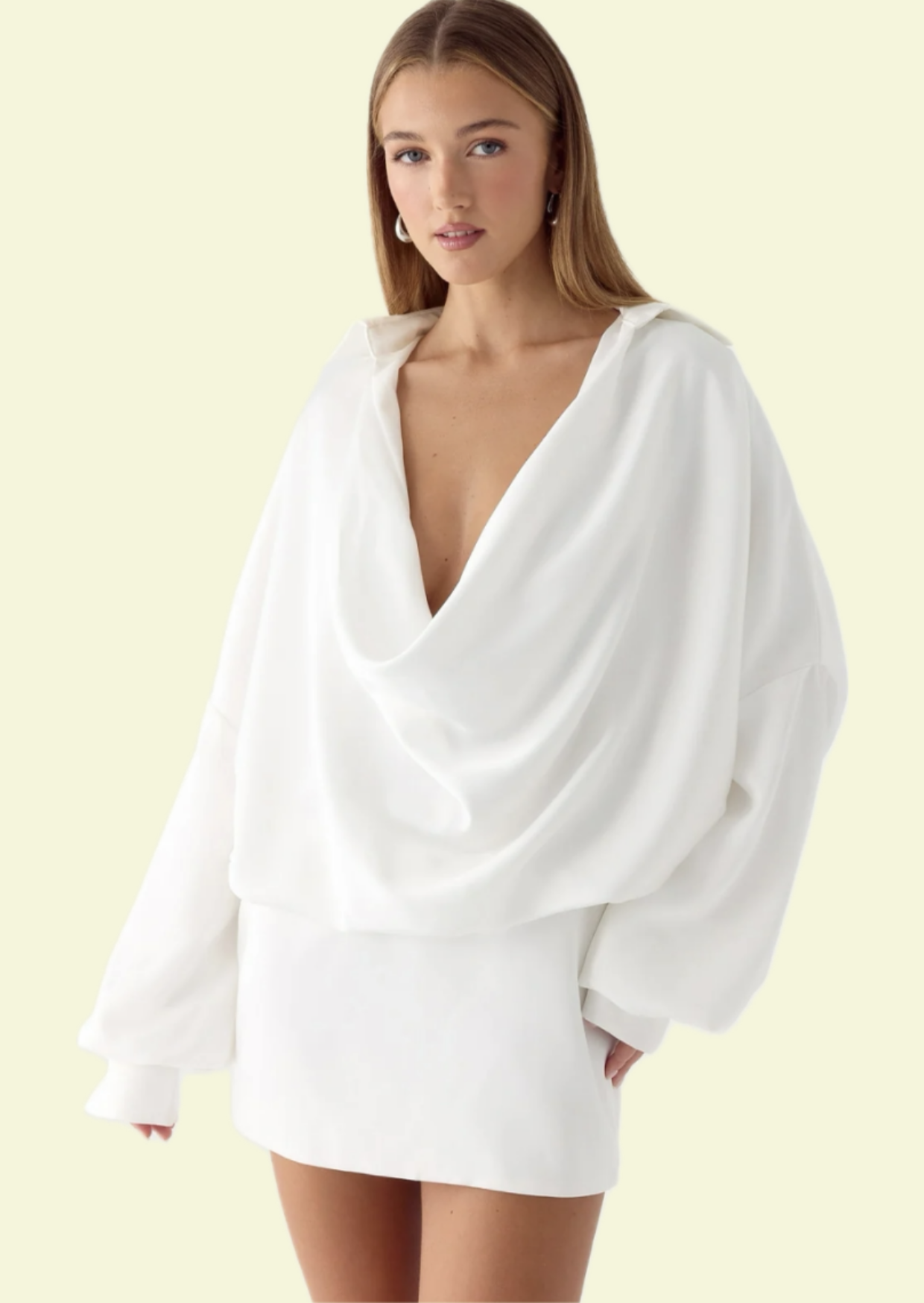 Ivory Cascade Sleeve Mini Dress
