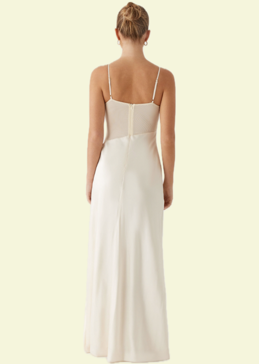 Ivory Satin Maxi Dress - Pineloue