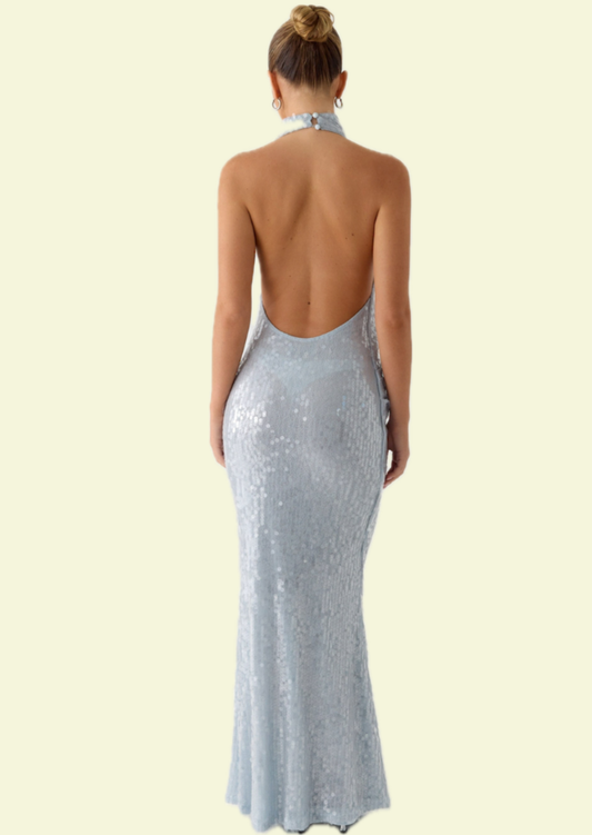 Frost Sequin Halter Maxi Dress - Pineloue