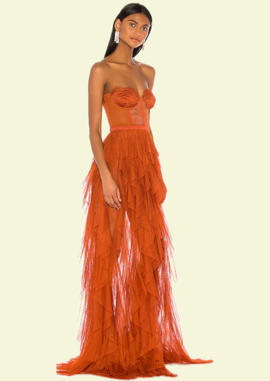 Rust Ruffle Maxi Dress