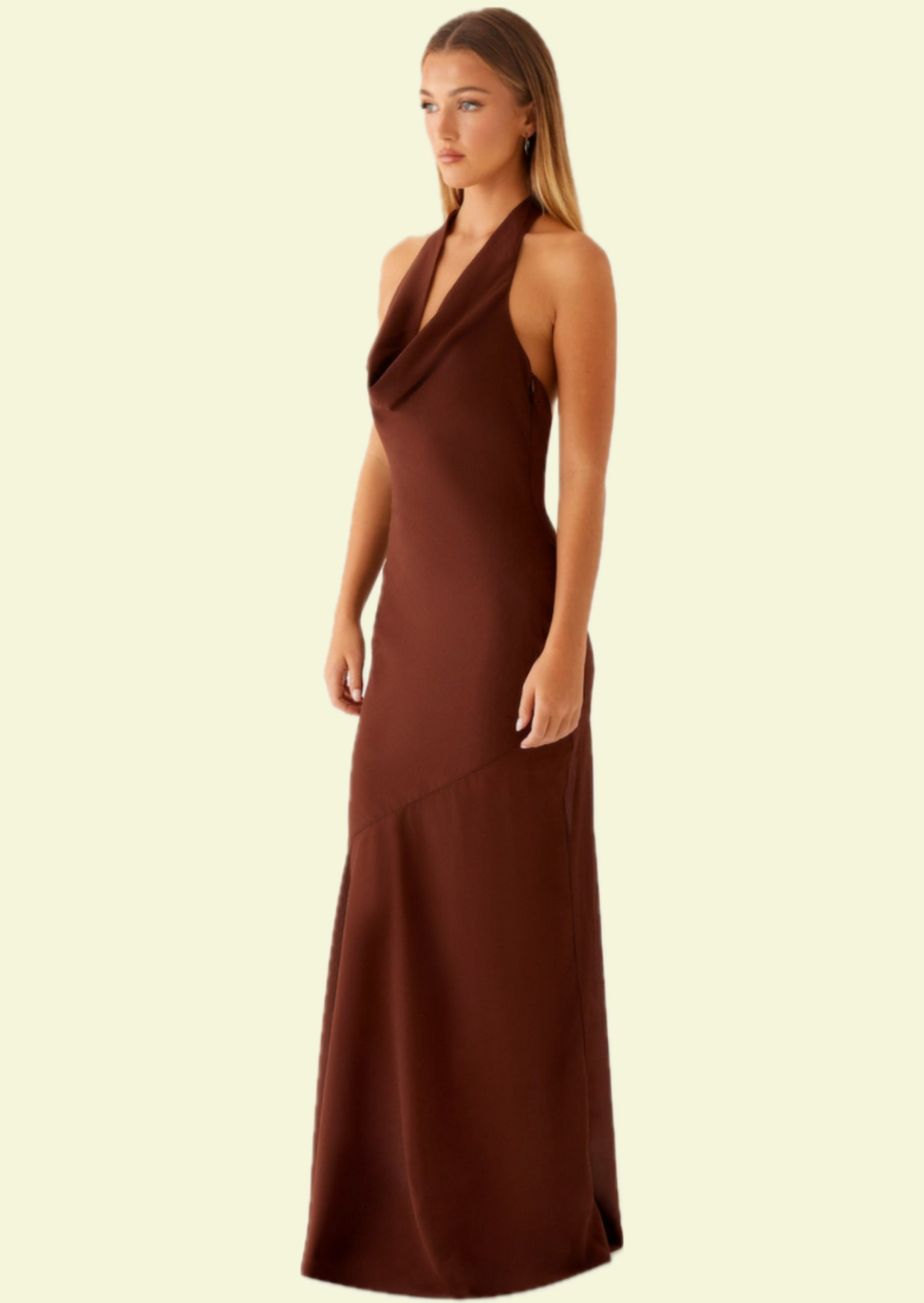 Brown Halter Maxi Dress - Pineloue