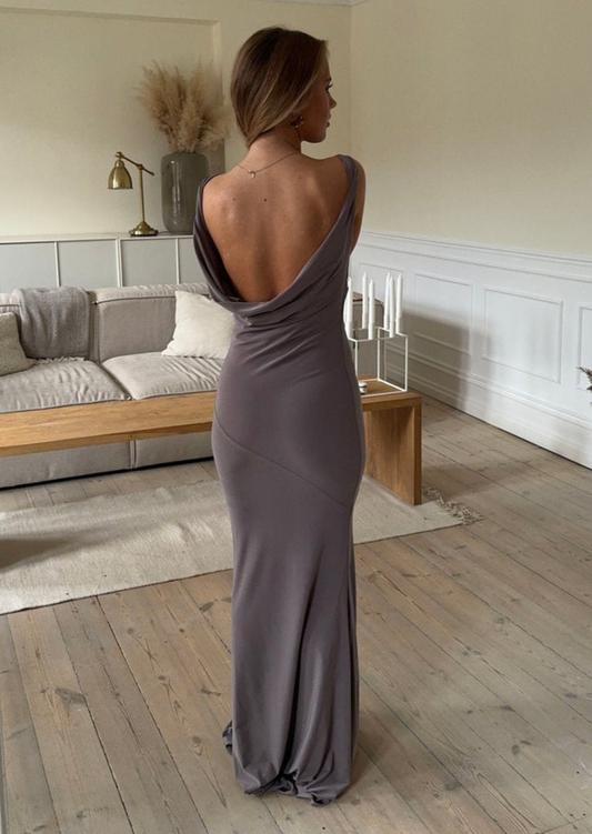 Mocha Drape Back Maxi Dress - Pineloue