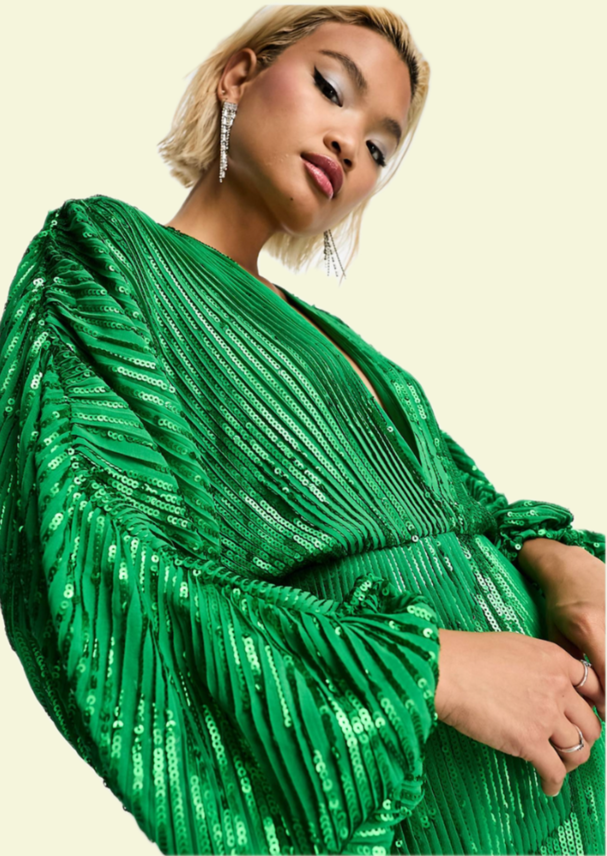 Green Plissé Mini Dress