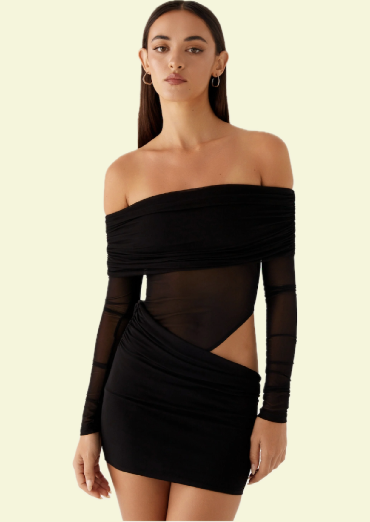 Black Off Shoulder Mesh Mini Dress - Pineloue
