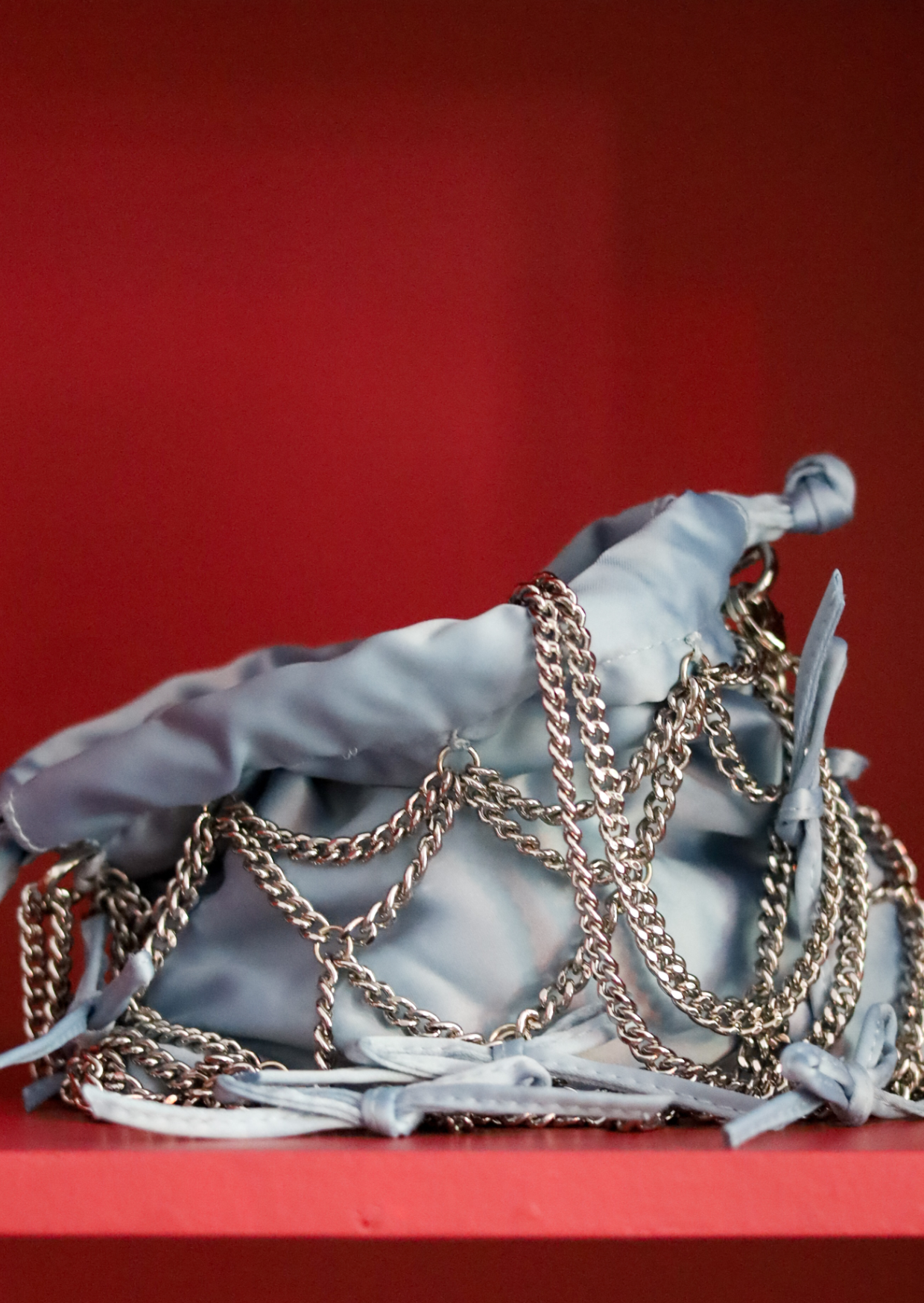 Sky Blue Chain Satin Bag