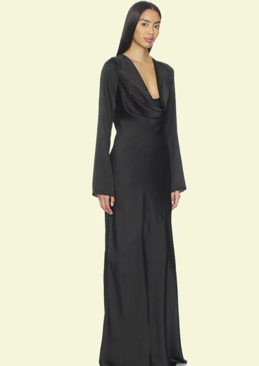 Onyx Satin Cowl Maxi Dress - Pineloue