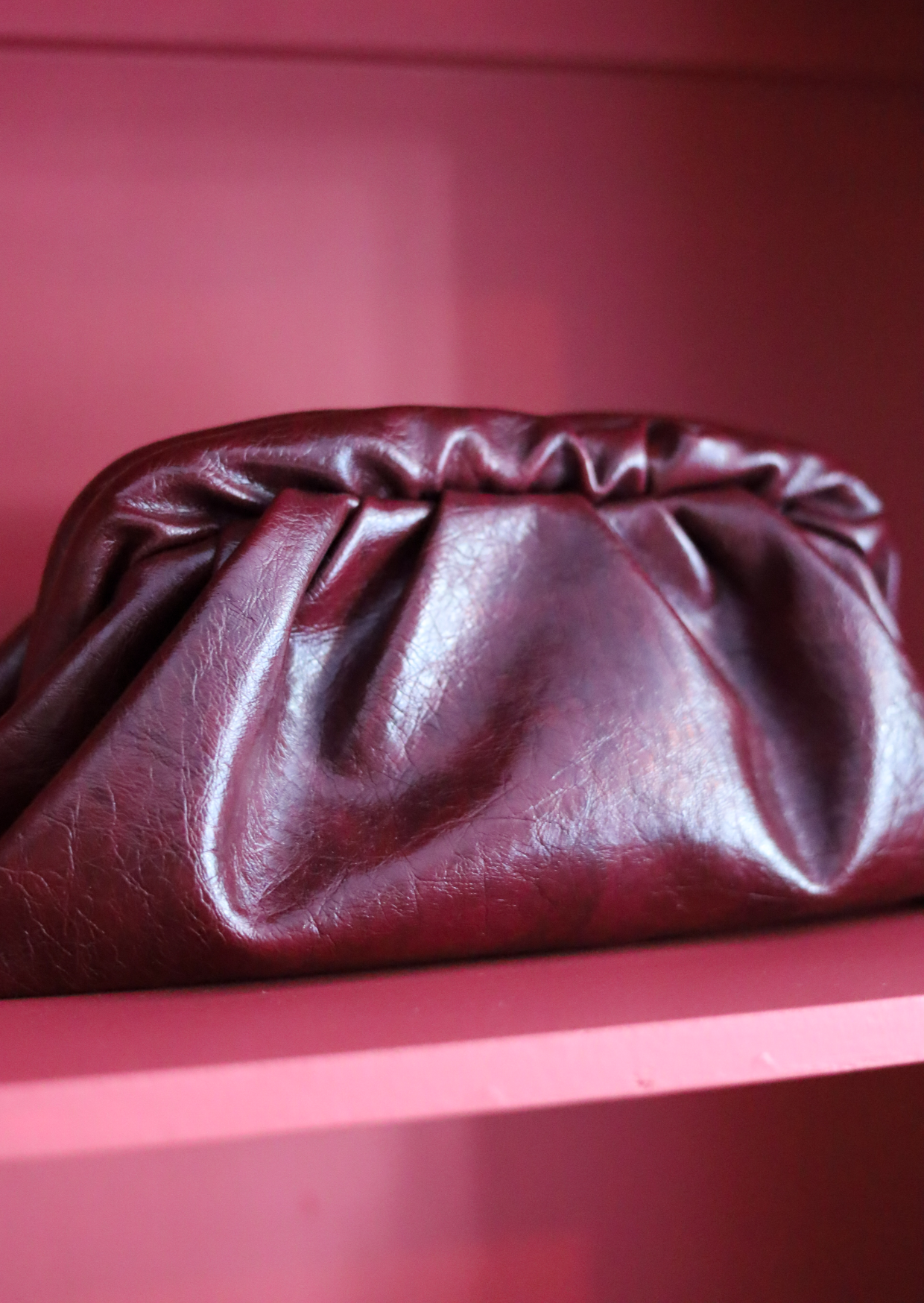 Burgundy Leather Pouch Clutch