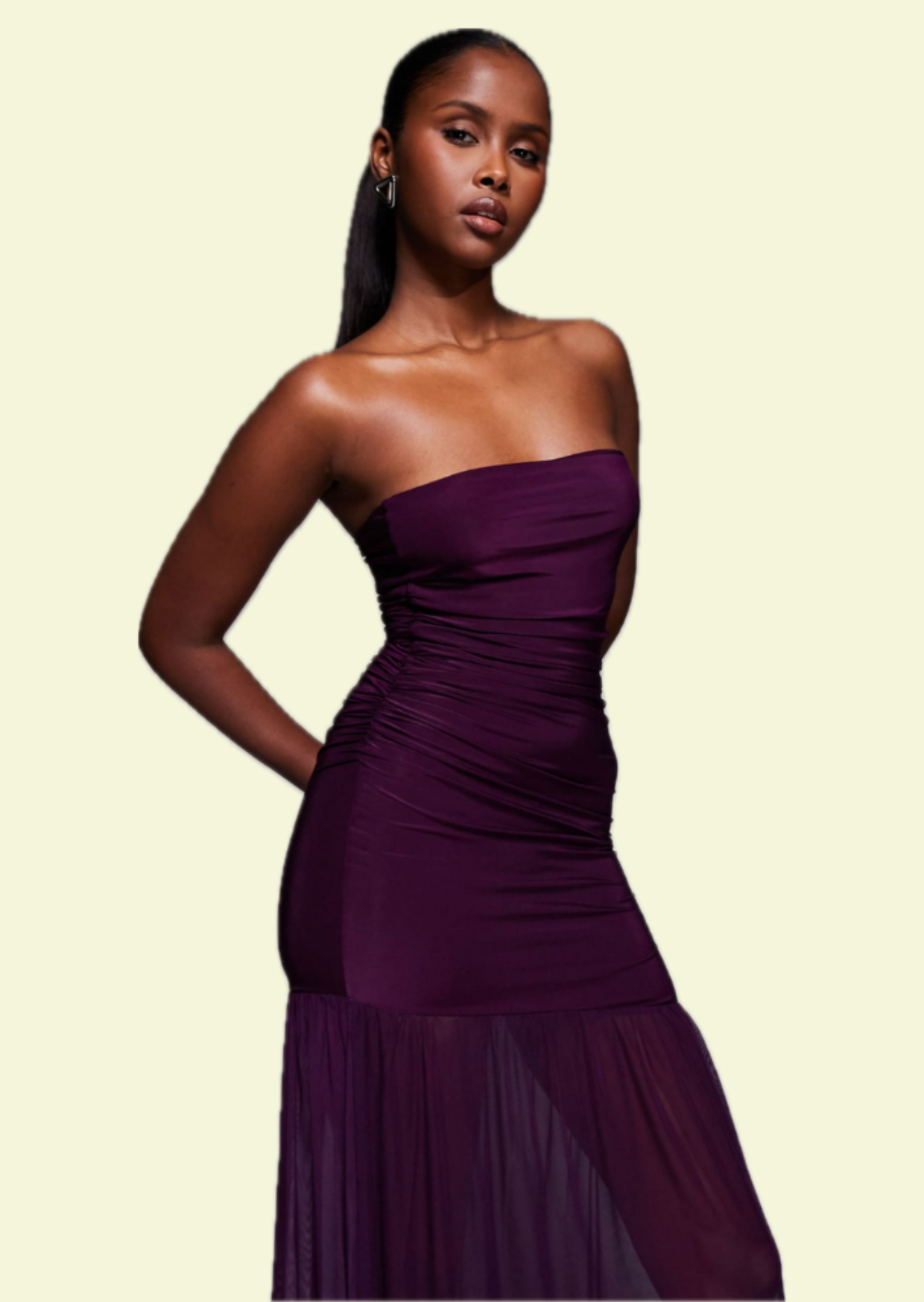 Plum Strapless Mesh Maxi Dress - Pineloue