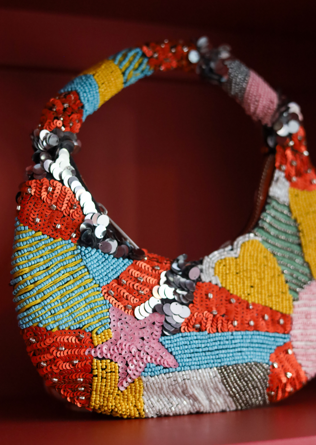 Beaded Patchwork Moon Bag