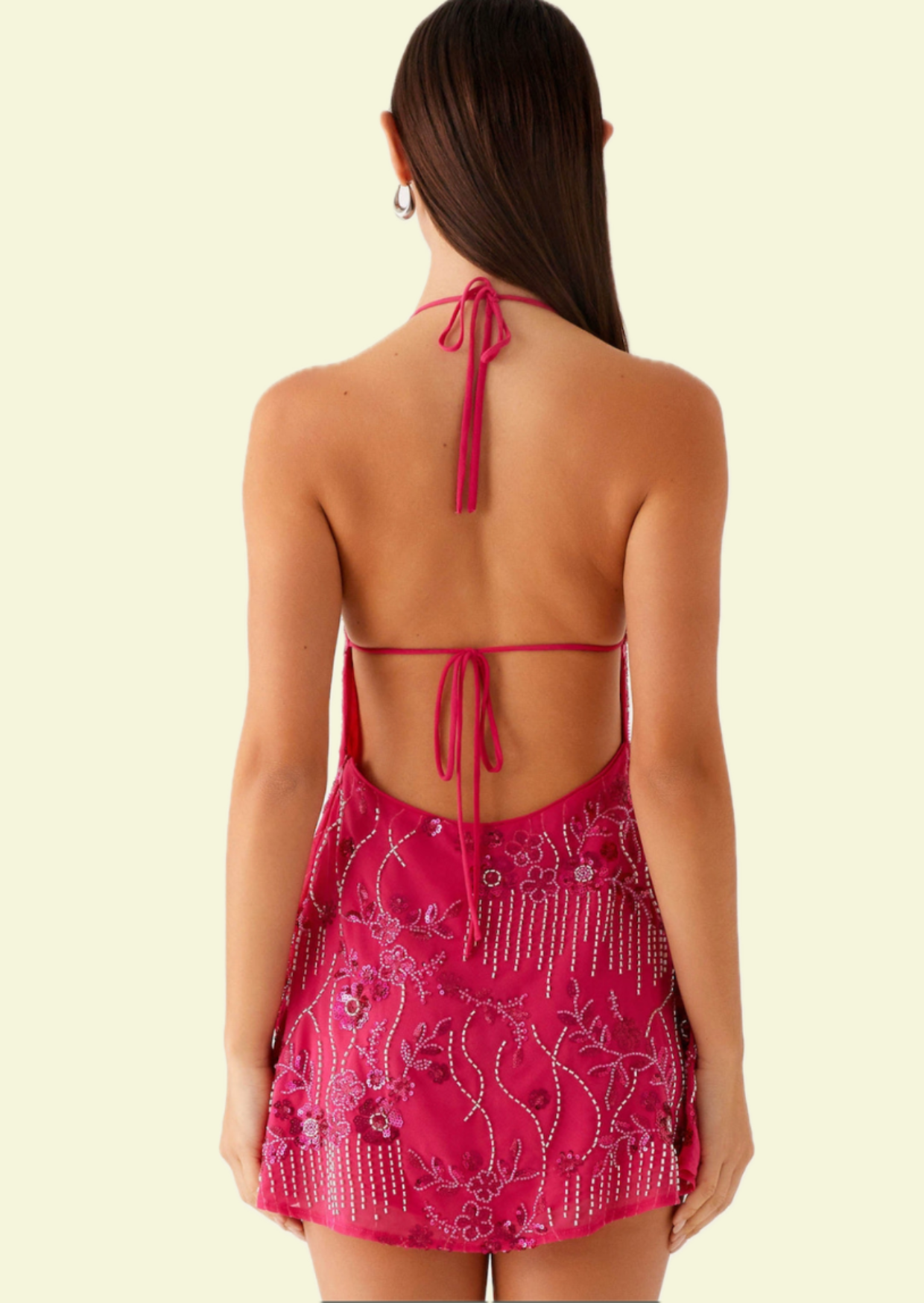 Fuchsia Sequin Floral Mini Dress