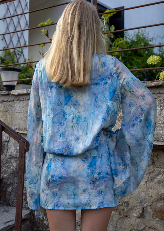 Ocean Blue Kaftan Mini Dress