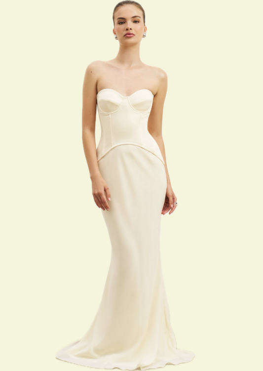 Ivory Corset Maxi Dress - Pineloue