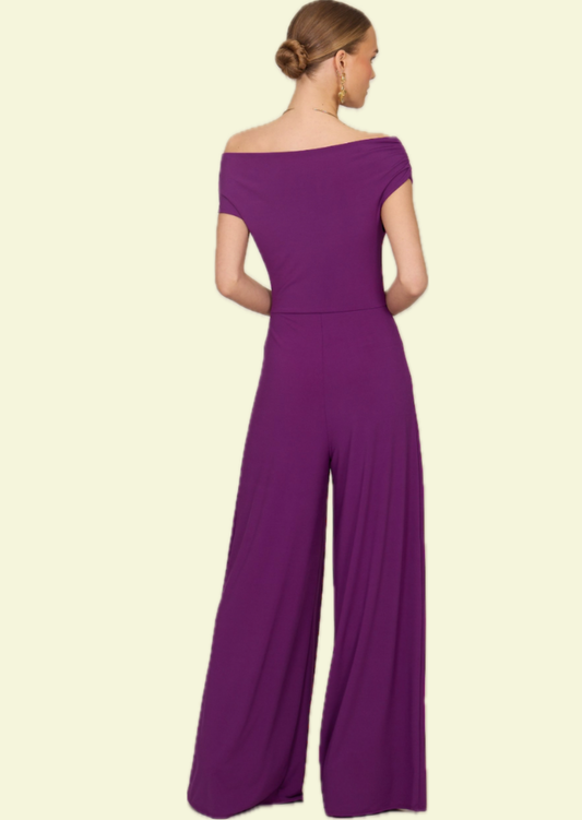 Plum Off-Shoulder Jumpsuit - Pineloue