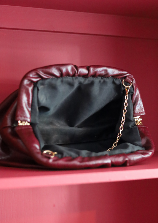 Burgundy Leather Pouch Clutch