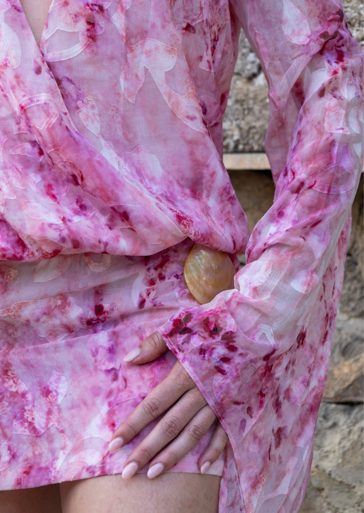 Rosé Bloom Kaftan Mini Dress