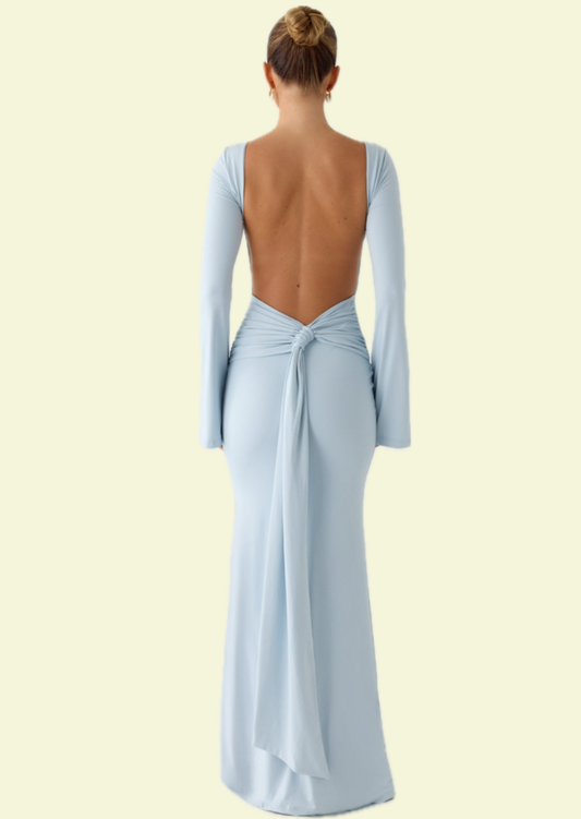 Ice Blue Knot Back Maxi Dress - Pineloue