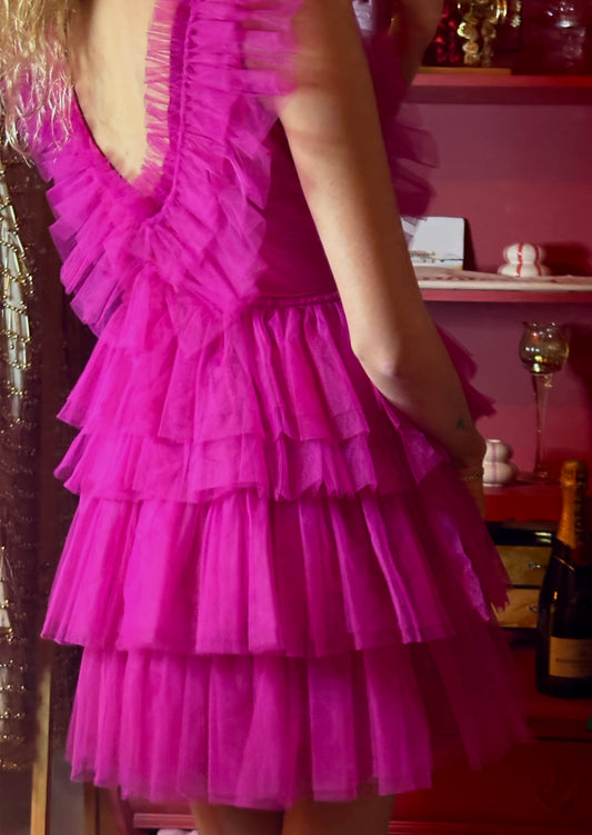 Fuchsia Tulle Dress achterkant