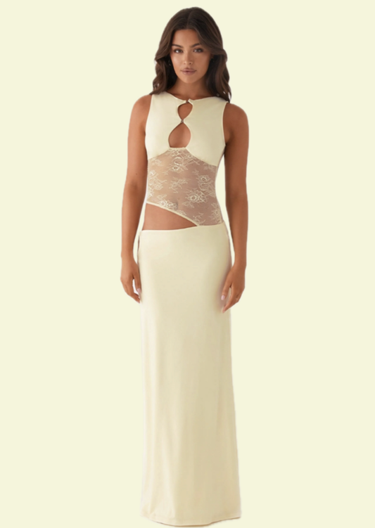 Ivory Lace Cut-Out Maxi Dress