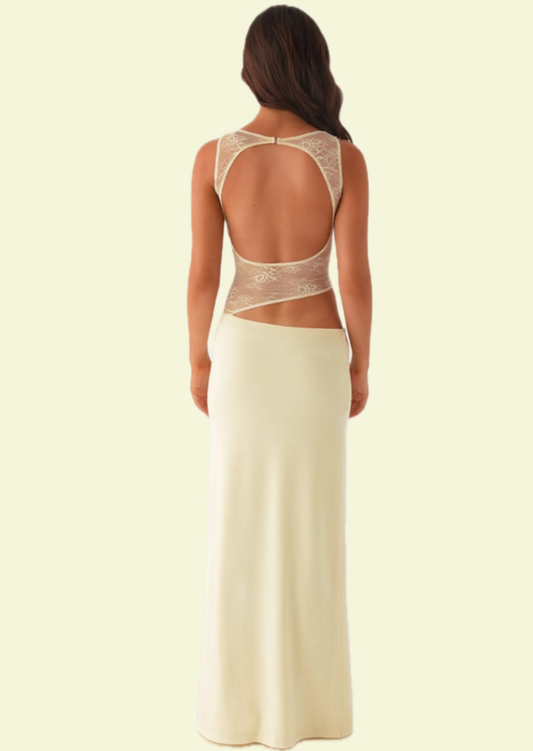 Ivory Lace Cut-Out Maxi Dress