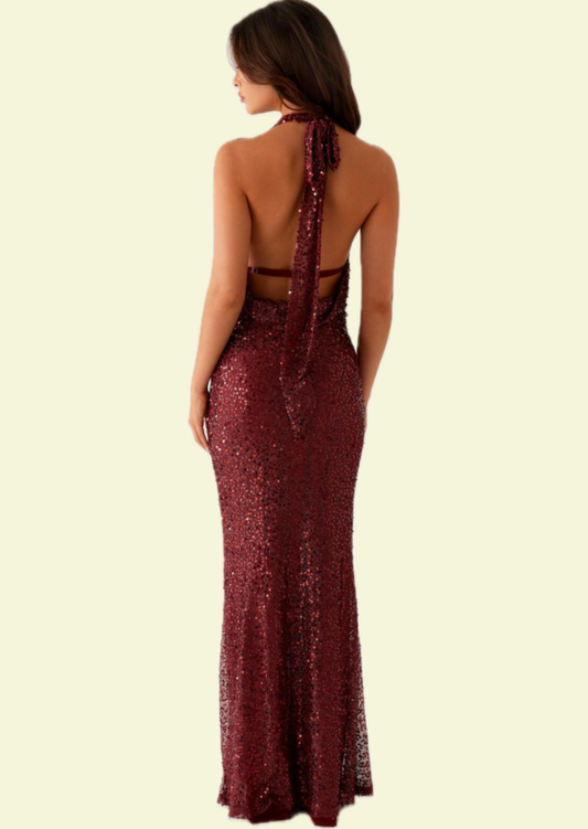 Ruby Glow Sequin Maxi Dress - Pineloue