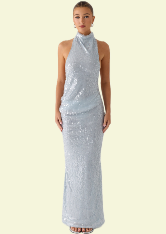 Frost Sequin Halter Maxi Dress - Pineloue