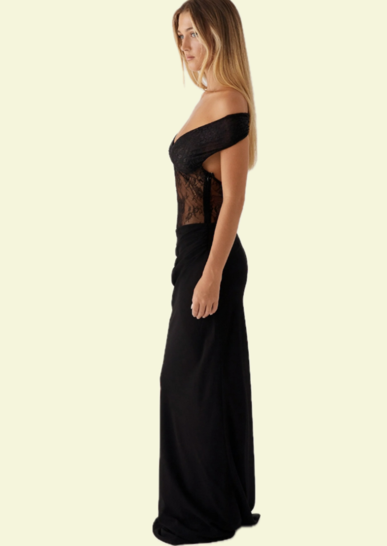 Black Lace Off Shoulder Maxi Dress - Pineloue