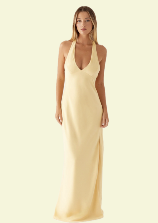 Lemon Halter Maxi Dress