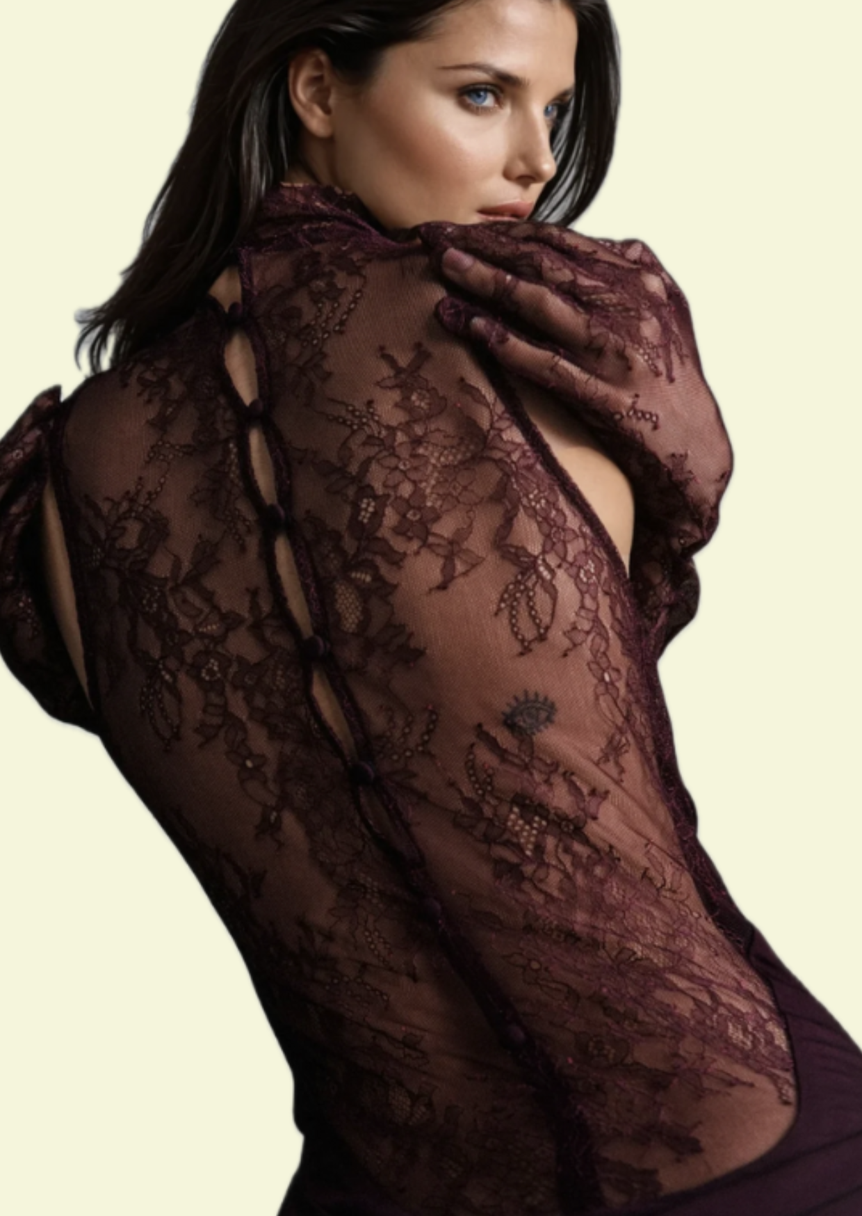 Bordeaux Lace Drape Gown