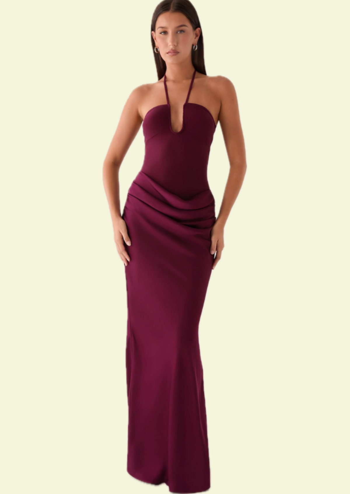 Merlot Halter Drape Maxi Dress - Pineloue