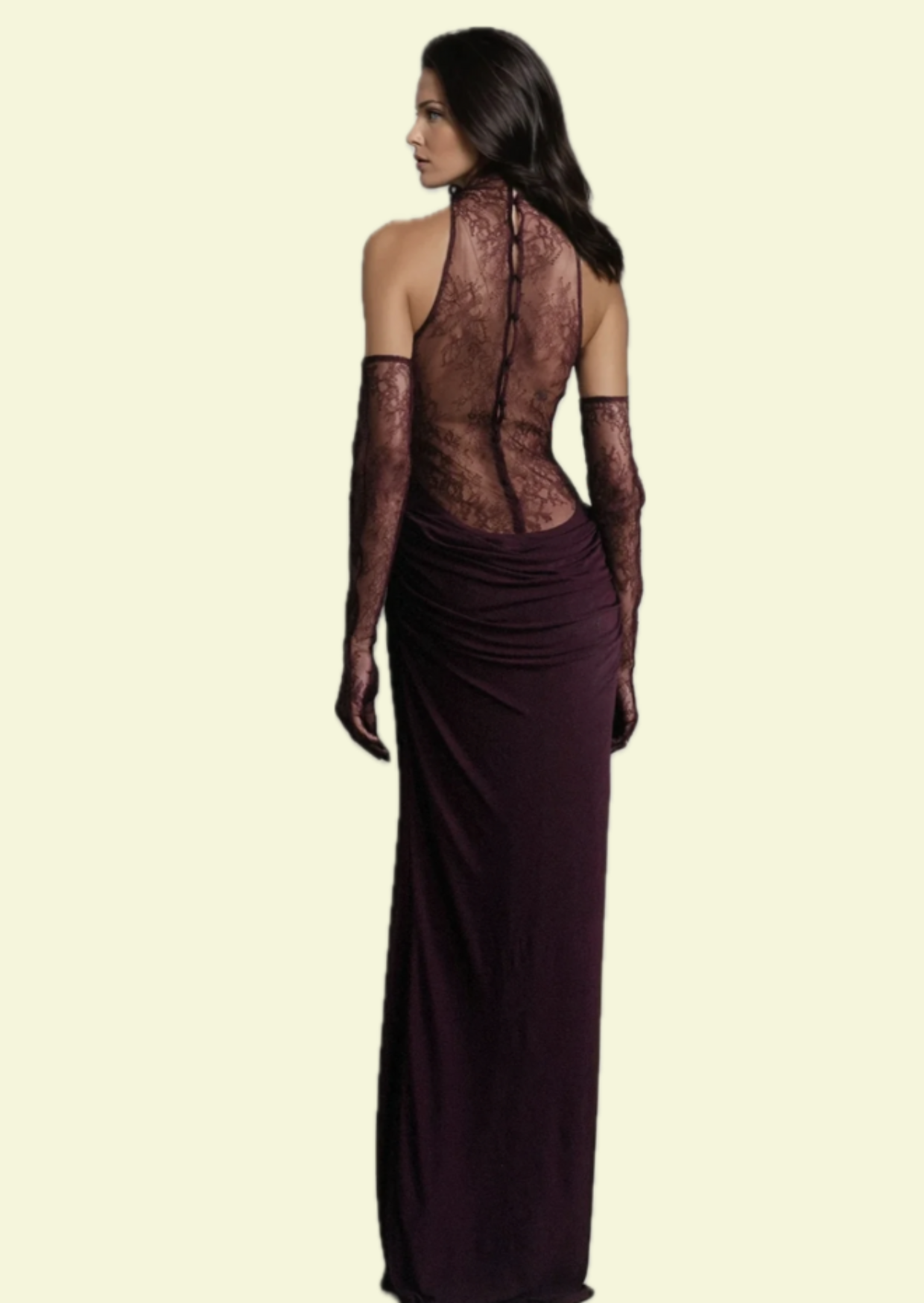 Bordeaux Lace Drape Gown