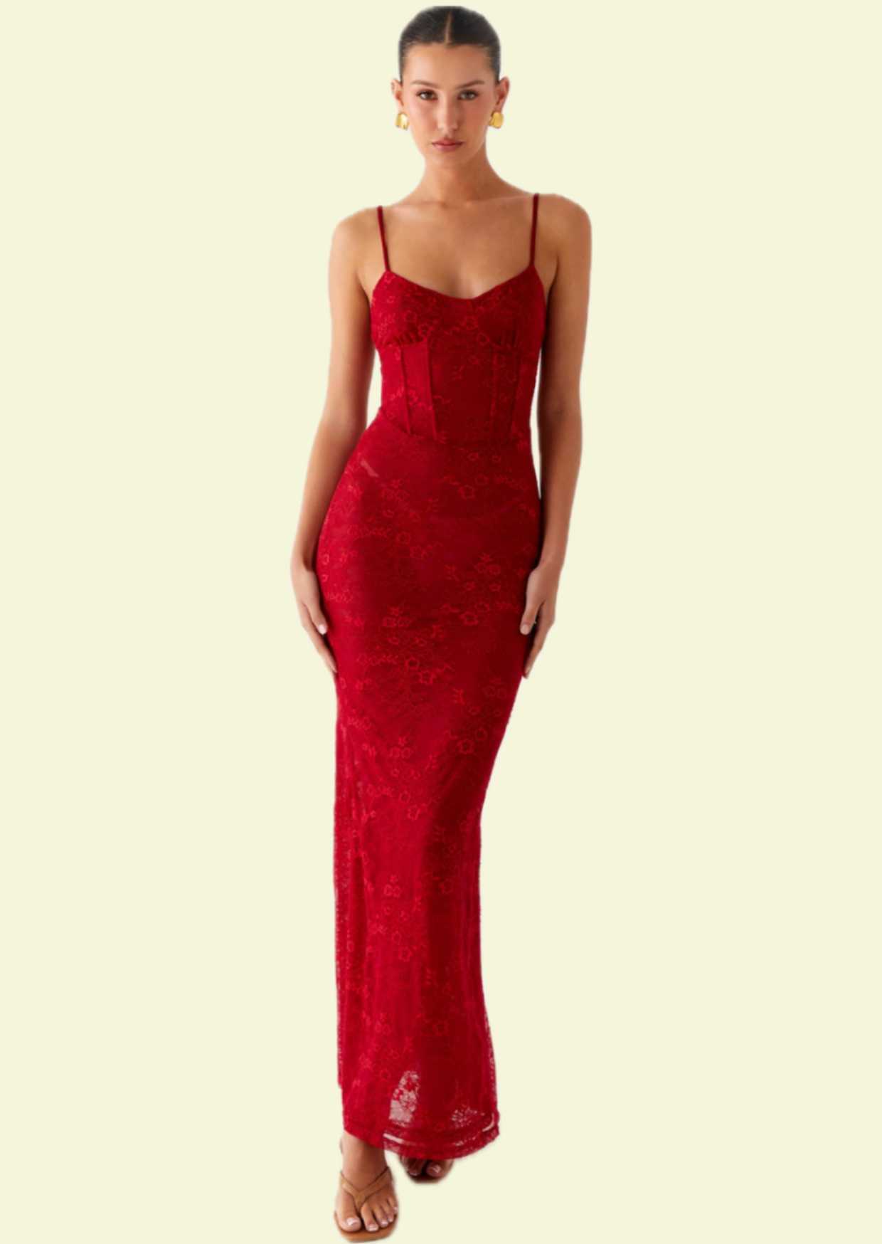 Crimson Corset Maxi Dress - Pineloue