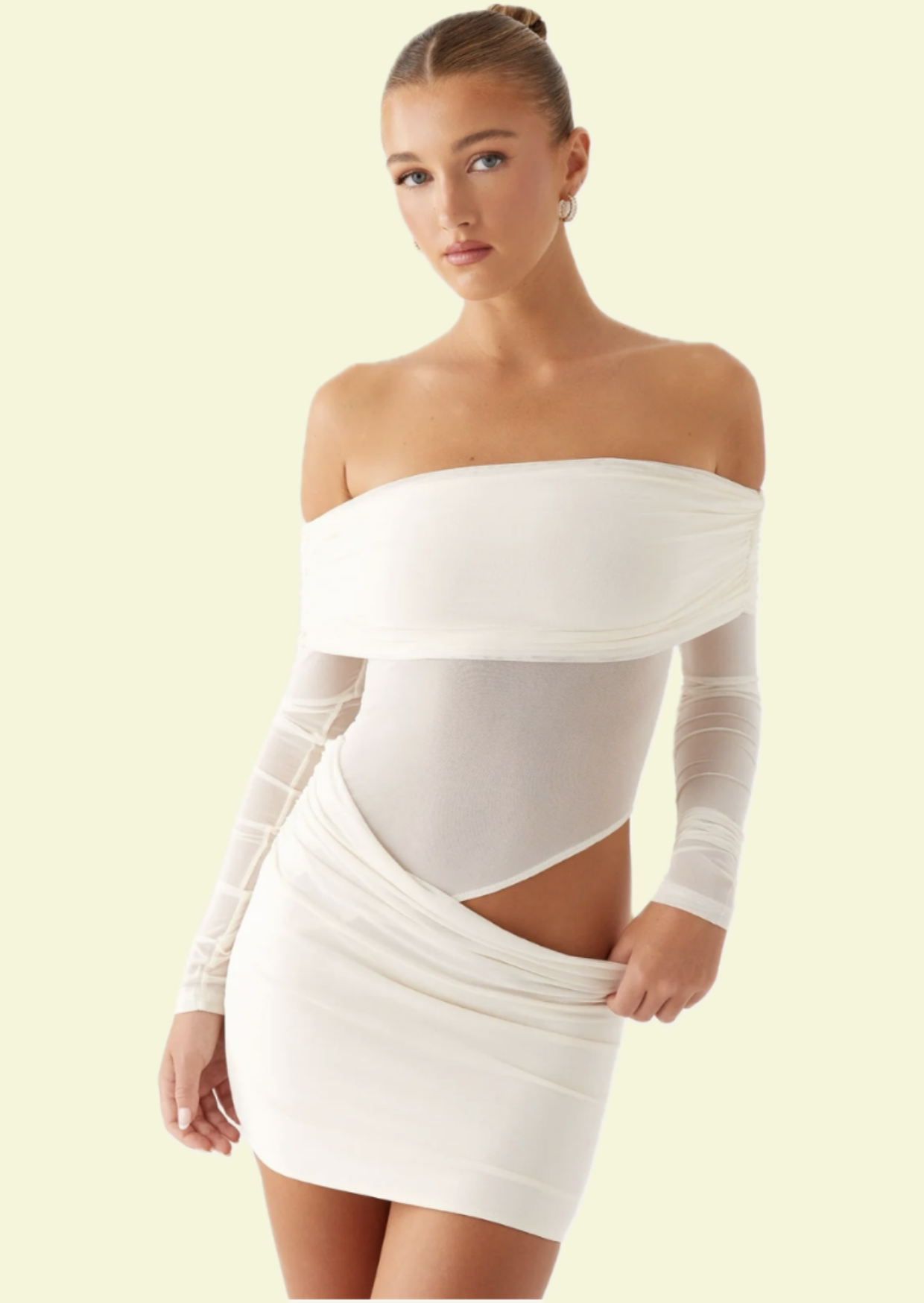 White Off Shoulder Mesh Mini Dress