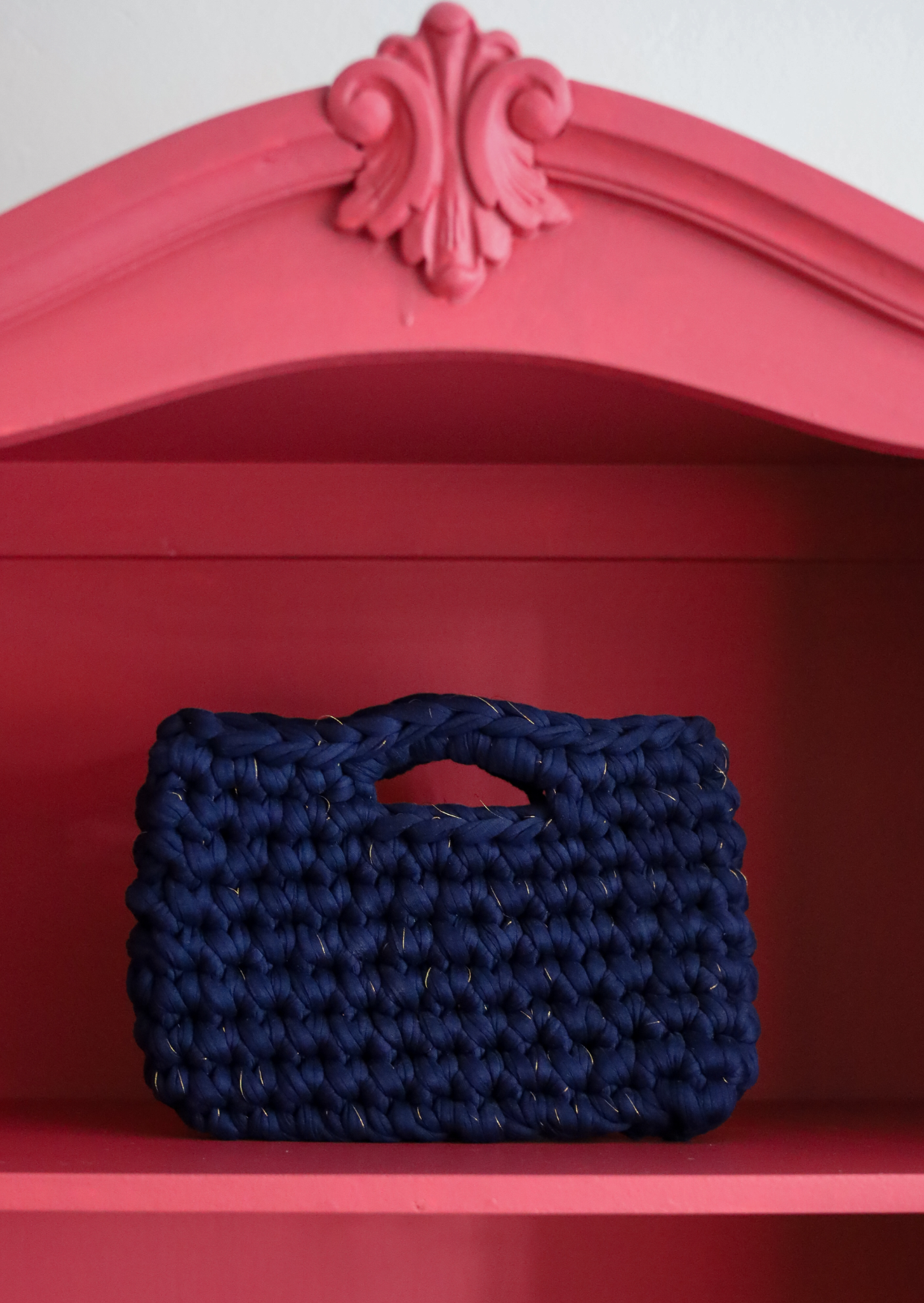 Navy Crochet Box Clutch