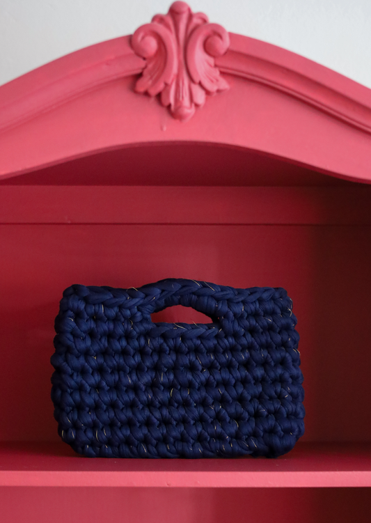 Navy Crochet Box Clutch