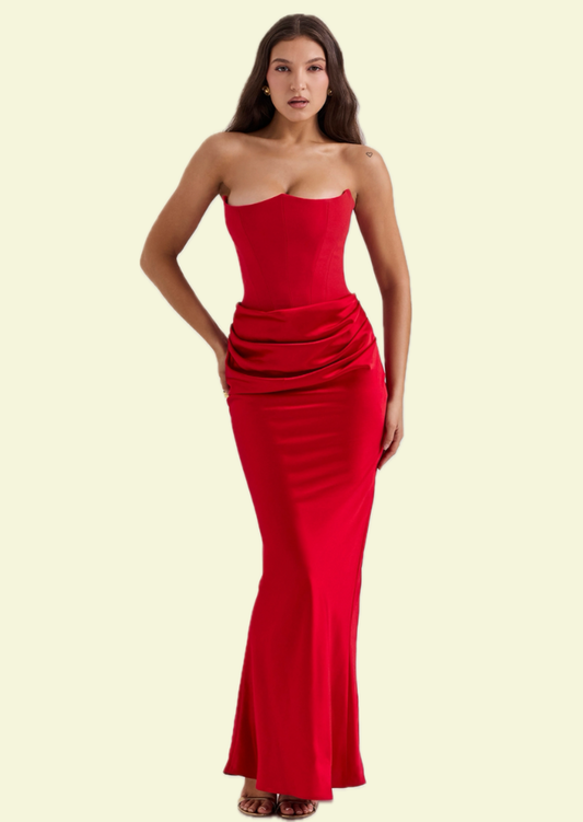 House of CB Red Corset Maxi Dress - Pineloue