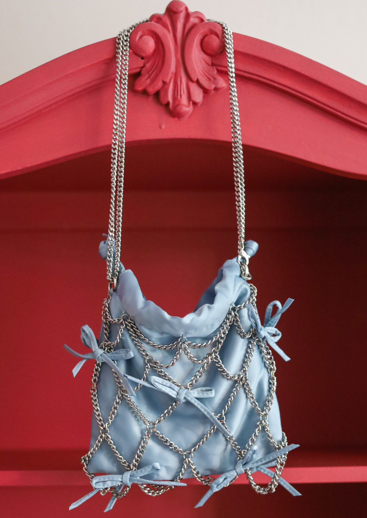 Sky Blue Chain Satin Bag