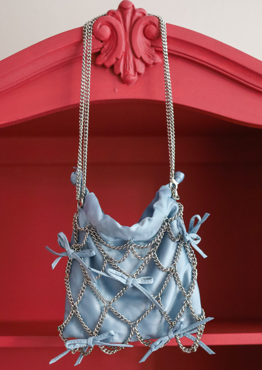 Sky Blue Chain Satin Bag