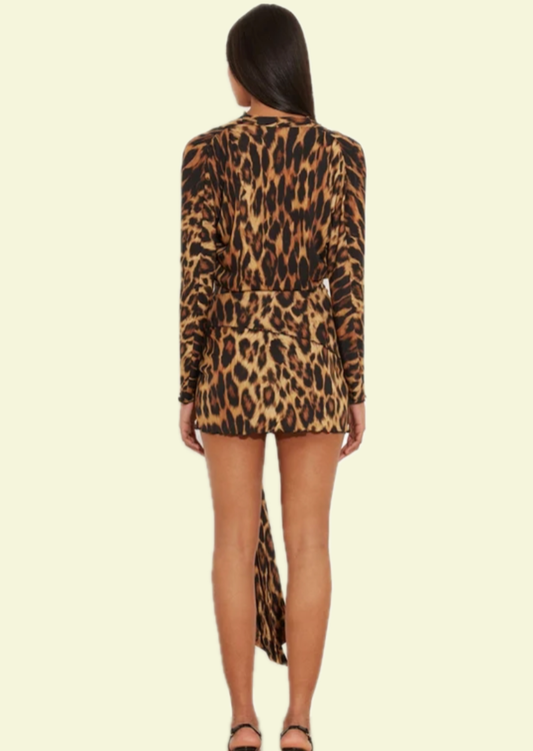 Wild Leopard Wrap Mini Dress - Pineloue