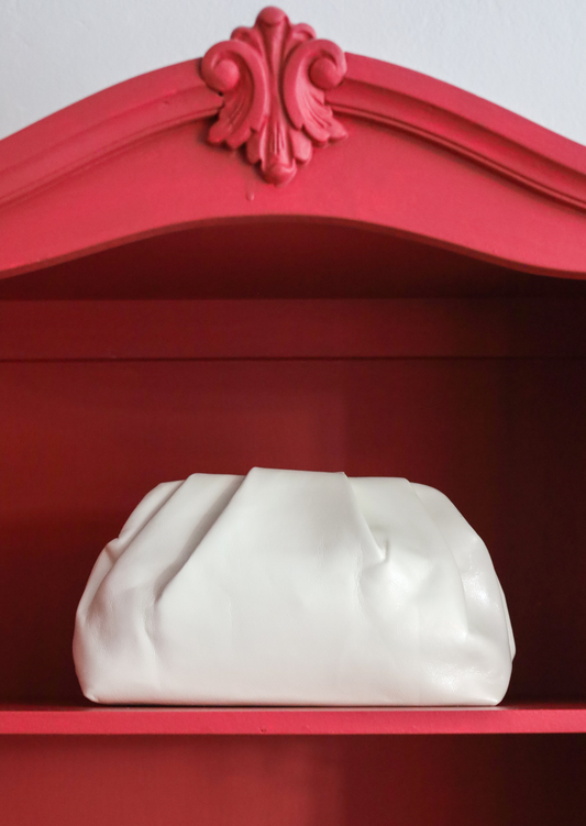 Ivory Leather Pouch Clutch