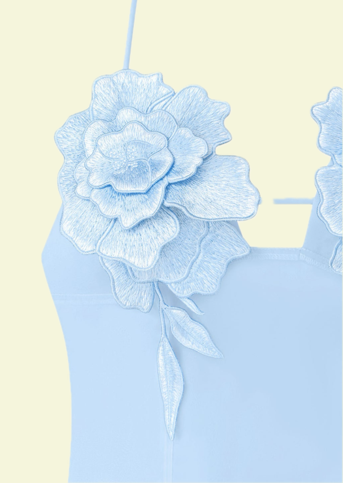 Sky Blue Rose Applique Mini Dress - Pineloue
