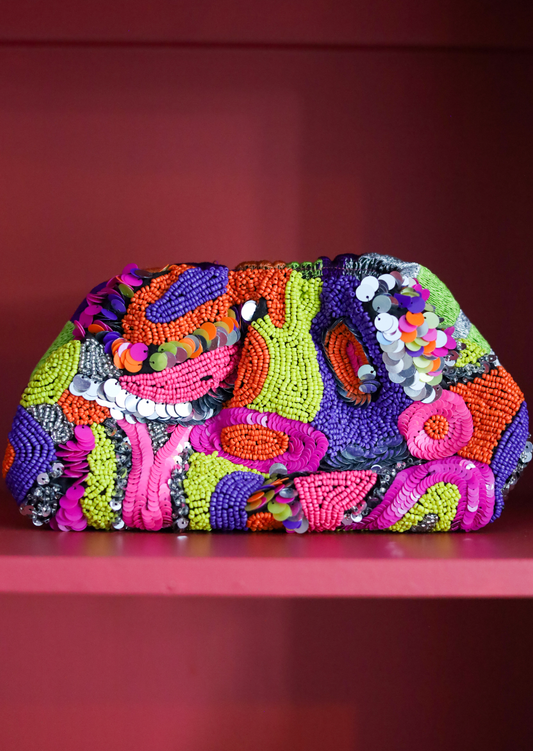 Multicolor Beaded Pouch Clutch