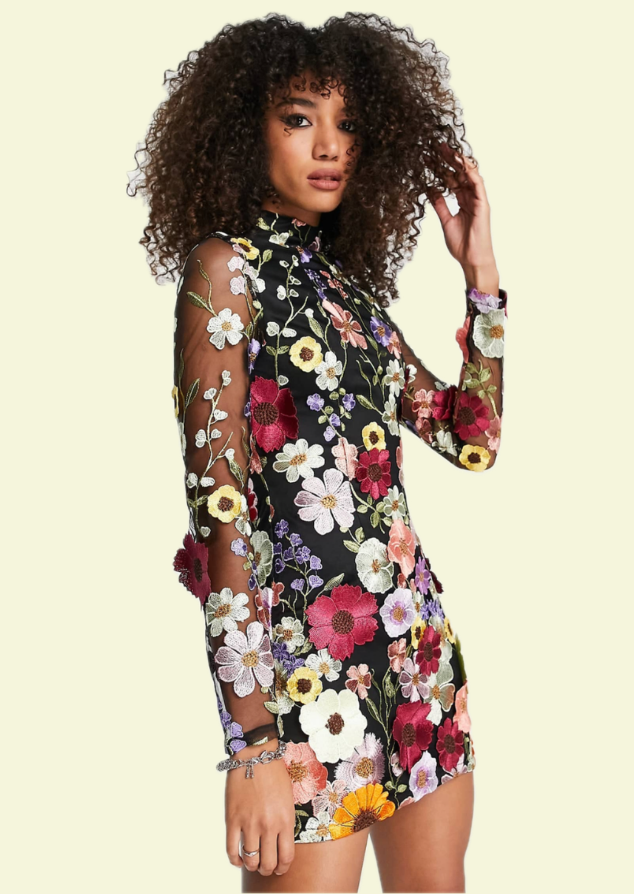 Midnight Bloom Embroidered Mini Dress - Pineloue