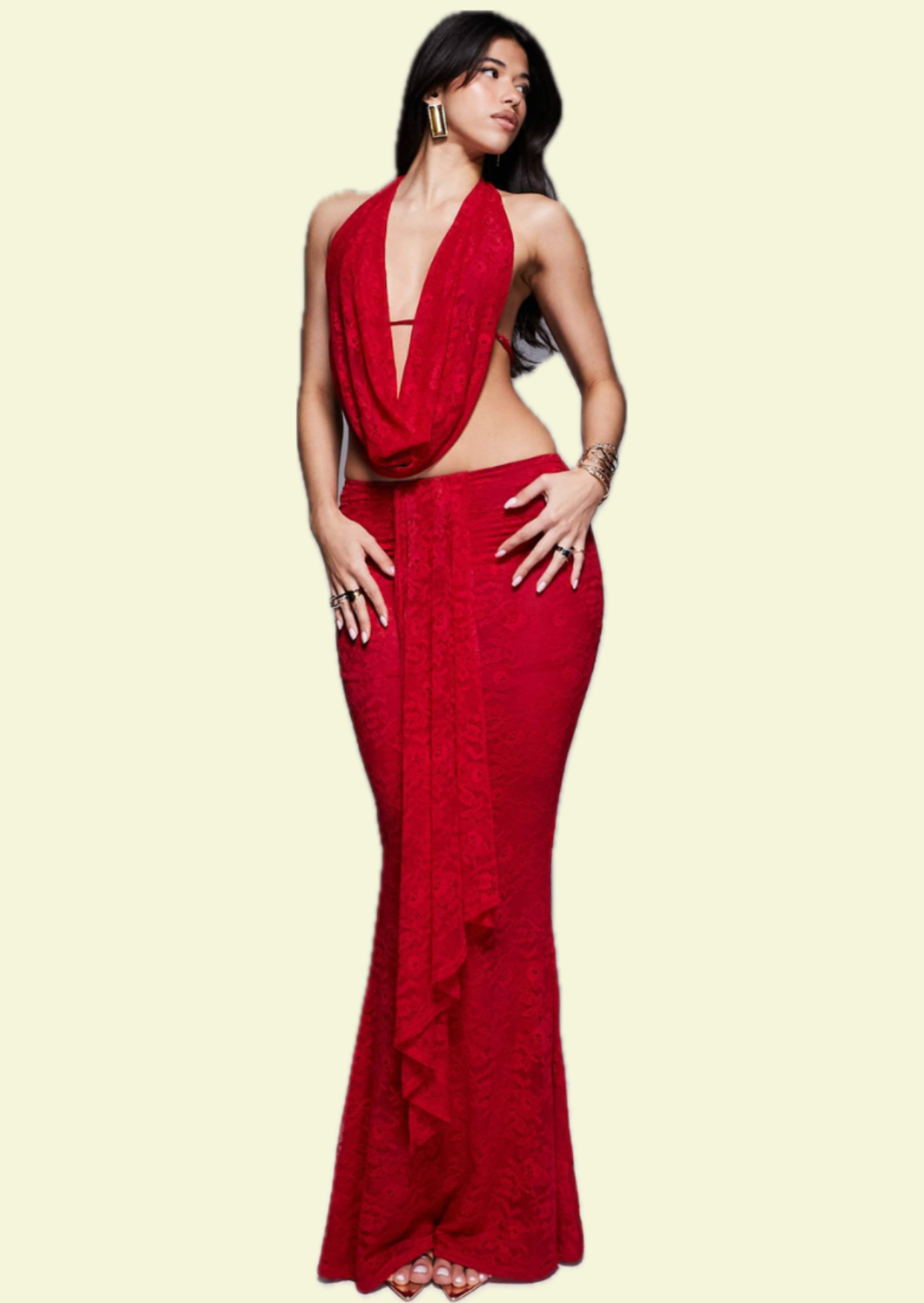 Red Mermaid Maxi Co-ord Set - Pineloue