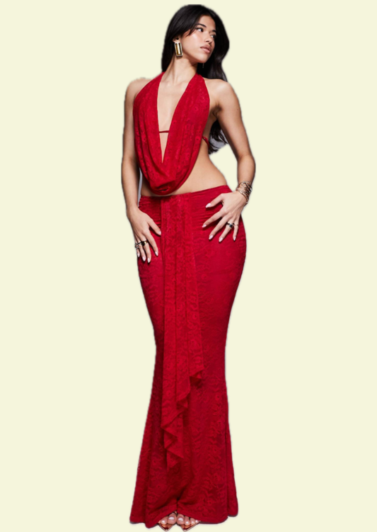 Red Mermaid Maxi Co-ord Set - Pineloue