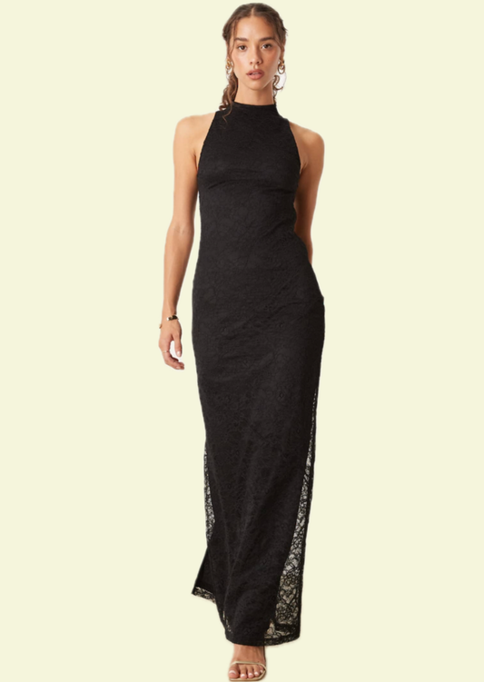 Black Open Back Maxi Dress - Pineloue