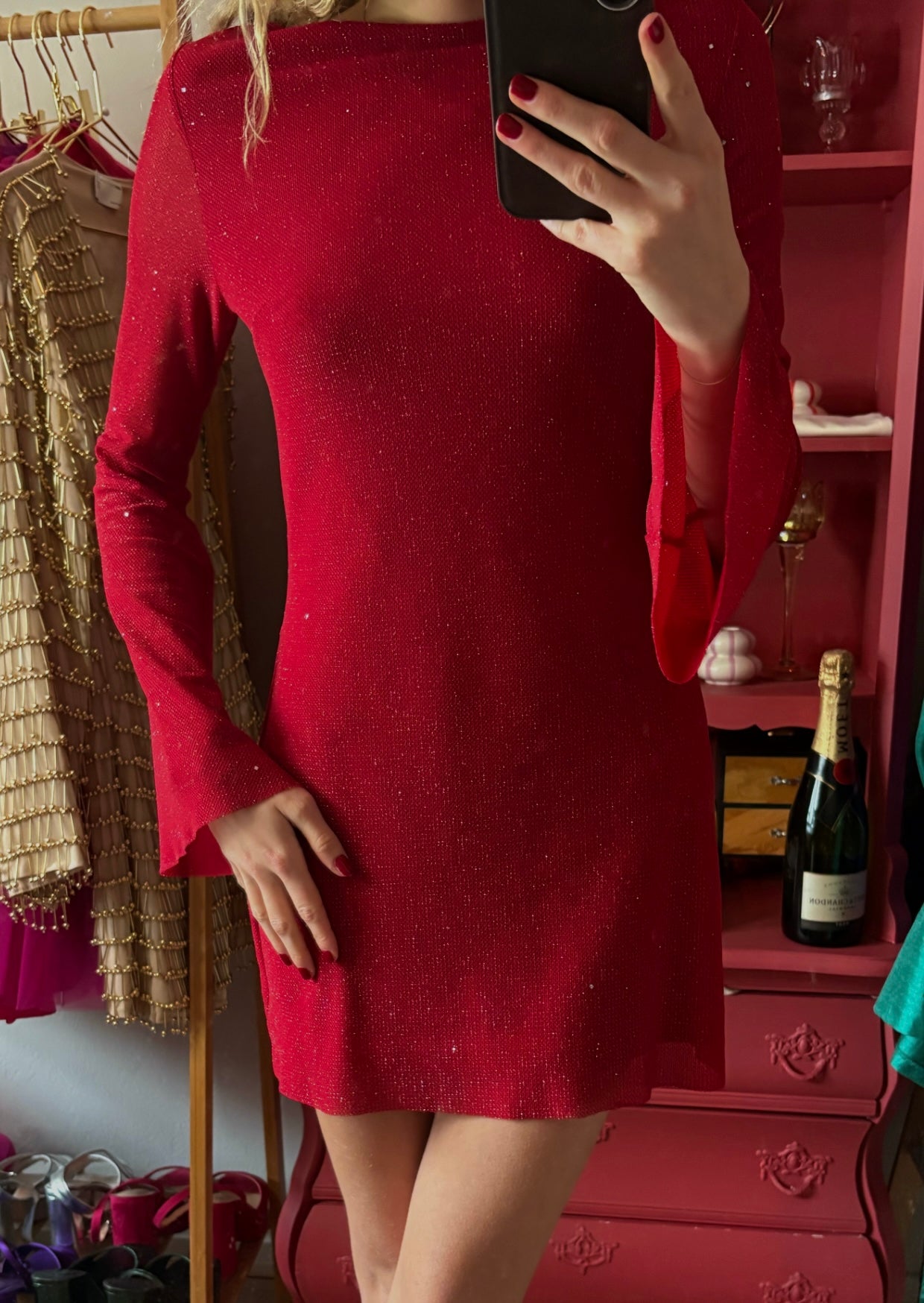 Red Glow Mini Dress - Pineloue