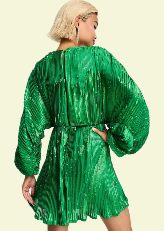 Green Plissé Mini Dress